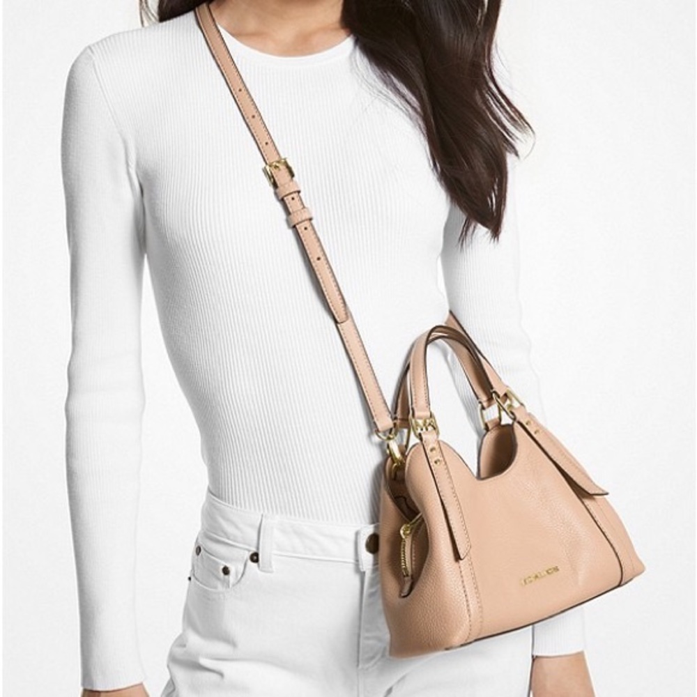 MICHAEL KORS Arlo Small Pebbled Leather Crossbody Shoulder Bag Pink Beige